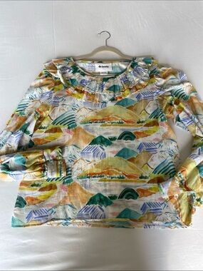 De Loreta Peruvian designer Mountain Print Ruffle  Top